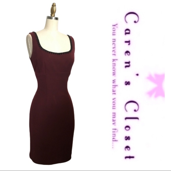 Nanette Lenore Burgundy & Black Whip Stitched Sleeveless Sheath Dress & Blazer. - Picture 3 of 6